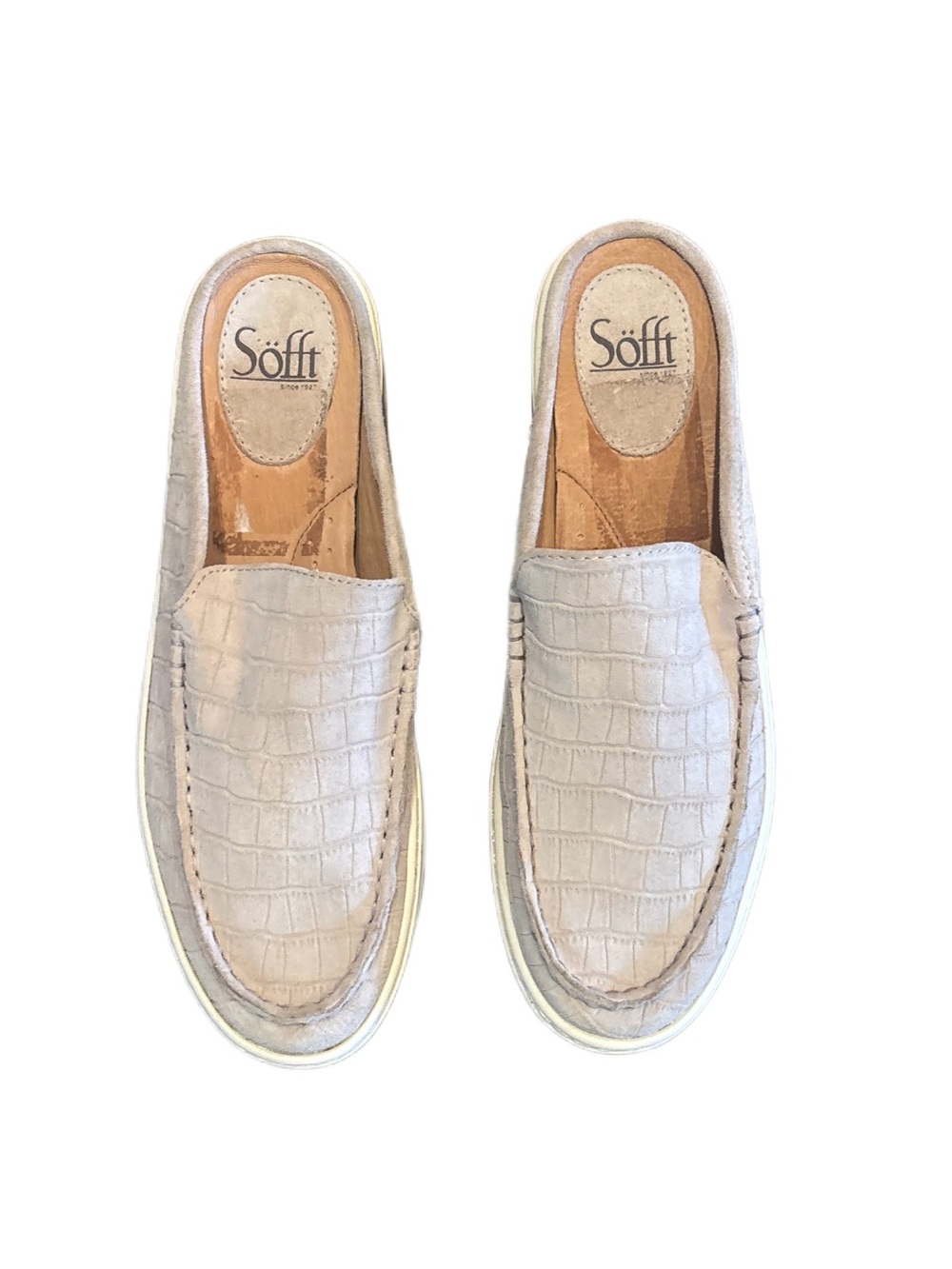 Sofft Women's Croc-Embossed Slip-On Mules in Light Gray